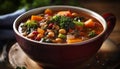 Freshness and healthy eating in a vegetarian bowl of homemade soup generated by AI