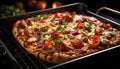Freshness and heat combine in a homemade grilled pizza meal generated by AI