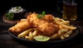 Freshness and heat gourmet fish and chips generated by AI