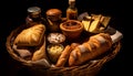 Freshness of homemade bread, gourmet meal, still life on wooden table generated by AI Royalty Free Stock Photo