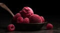 Freshness and indulgence in a bowl of gourmet raspberry dessert generated by AI