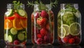 Freshness in a jar healthy, colorful, gourmet fruit and vegetable variation Royalty Free Stock Photo