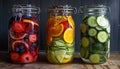 Freshness in a jar healthy, colorful, gourmet fruit and vegetable variation Royalty Free Stock Photo