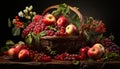 Freshness of nature apple, leaf, basket, ripe, autumn generated by AI