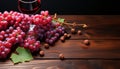 Freshness of nature bounty grape, fruit, leaf, wood, table generated by AI