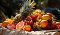Freshness of nature bounty pineapple, orange, grape, apple, lemon, grapefruit, strawberry, melon, tangerine, kiwi Royalty Free Stock Photo