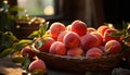 Freshness of nature bounty in a rustic wooden basket generated by AI