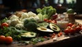 Freshness of nature bounty on a rustic wooden table generated by AI