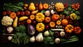 Freshness of nature bounty tomato, pumpkin, onion, garlic, carrot, cauliflower generated by AI