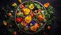 Freshness of nature bounty on a wooden table generated by AI