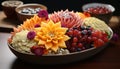 Freshness and nature in a bowl of colorful gourmet fruit generated by AI