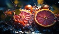 Freshness of nature citrus fruit, wet leaf, healthy eating, lemon drink generated by AI