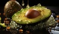 Freshness of nature gourmet avocado, vegetable, wet, green leaf Healthy eating refreshment generated by AI