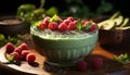Freshness of organic berry fruit in a gourmet yogurt bowl generated by AI Royalty Free Stock Photo