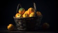 Freshness of organic fruit in a rustic wicker basket, nature delight generated by AI