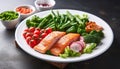 Freshness on plate gourmet meal with grilled fish generated by AI Royalty Free Stock Photo