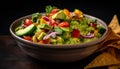 Freshness on a plate healthy salad, gourmet guacamole, homemade taco generated by AI