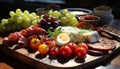 Freshness on a plate meat, fruit, vegetable, bread, gourmet generated by AI