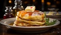 Freshness on plate pancake stack, sweet food generated by AI