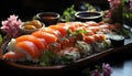 Freshness on a plate seafood, sashimi, nigiri, maki sushi, seaweed generated by AI