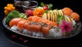 Freshness on a plate seafood, sashimi, rice, maki sushi, and nori generated by AI Royalty Free Stock Photo