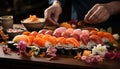 Freshness on plate sushi, sashimi, seafood, fish, rice, cultures generated by AI