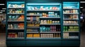 Freshness Preserved: a Supermarket\'s Large Fridge Filled with Assorted Products, Generative AI