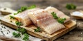 The Freshness of a Raw Fish Fillet Adorned with Parsley on a Rustic Cutting Board Royalty Free Stock Photo