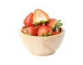 Freshness ripe strawberries isolated in a wooden bowl