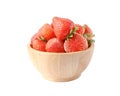 Freshness ripe strawberries in a wooden bowl on the white background
