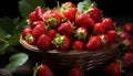 Freshness of ripe strawberry, nature sweet organic dessert generated by AI