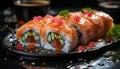 Freshness rolled up in a plate, sashimi slice, healthy eating generated by AI Royalty Free Stock Photo