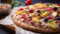 Freshness and rustic homemade pizza on wooden table generated by AI