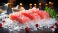 Freshness of seafood, gourmet meal, close up of grilled fish generated by AI