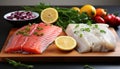 Freshness of seafood, gourmet meal grilled salmon steak, healthy eating generated by AI Royalty Free Stock Photo