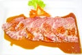 Freshness slided pork on white dish for grill