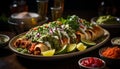 Freshness and spice on a grilled meat taco plate generated by AI