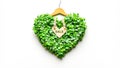 Wooden hanger with heart shaped green leaves with label with text of Sale