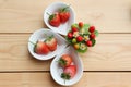 Freshness strawberry delicious fruit red color in mini white bowl