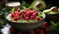 Freshness of summer berries in a rustic bowl of healthy dessert generated by AI Royalty Free Stock Photo