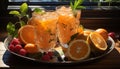 Freshness of summer in a glass, citrus cocktail on wood generated by AI