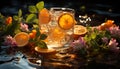 Freshness of summer in a glass, citrus fruit and ice generated by AI