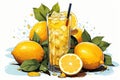 Freshness summer lemonade with fruits. Generative AI