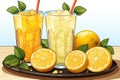 Freshness summer lemonade with fruits. Generative AI.