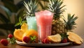 Freshness of summer pineapple, citrus fruit, and strawberry cocktail generated by AI Royalty Free Stock Photo