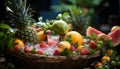 Freshness of summer pineapple, strawberry, melon, lime, and watermelon generated by AI Royalty Free Stock Photo