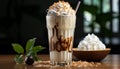 Freshness and sweetness in a chocolate milkshake, a gourmet delight generated by AI Royalty Free Stock Photo