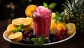 Freshness and sweetness in a healthy summer cocktail with pineapple, raspberry, and citrus fruit generated by AI Royalty Free Stock Photo