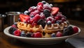 Freshness and sweetness on a homemade berry plate generated by AI Royalty Free Stock Photo