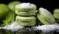 Freshness, sweetness, and indulgence in a colorful homemade macaroon stack generated by AI